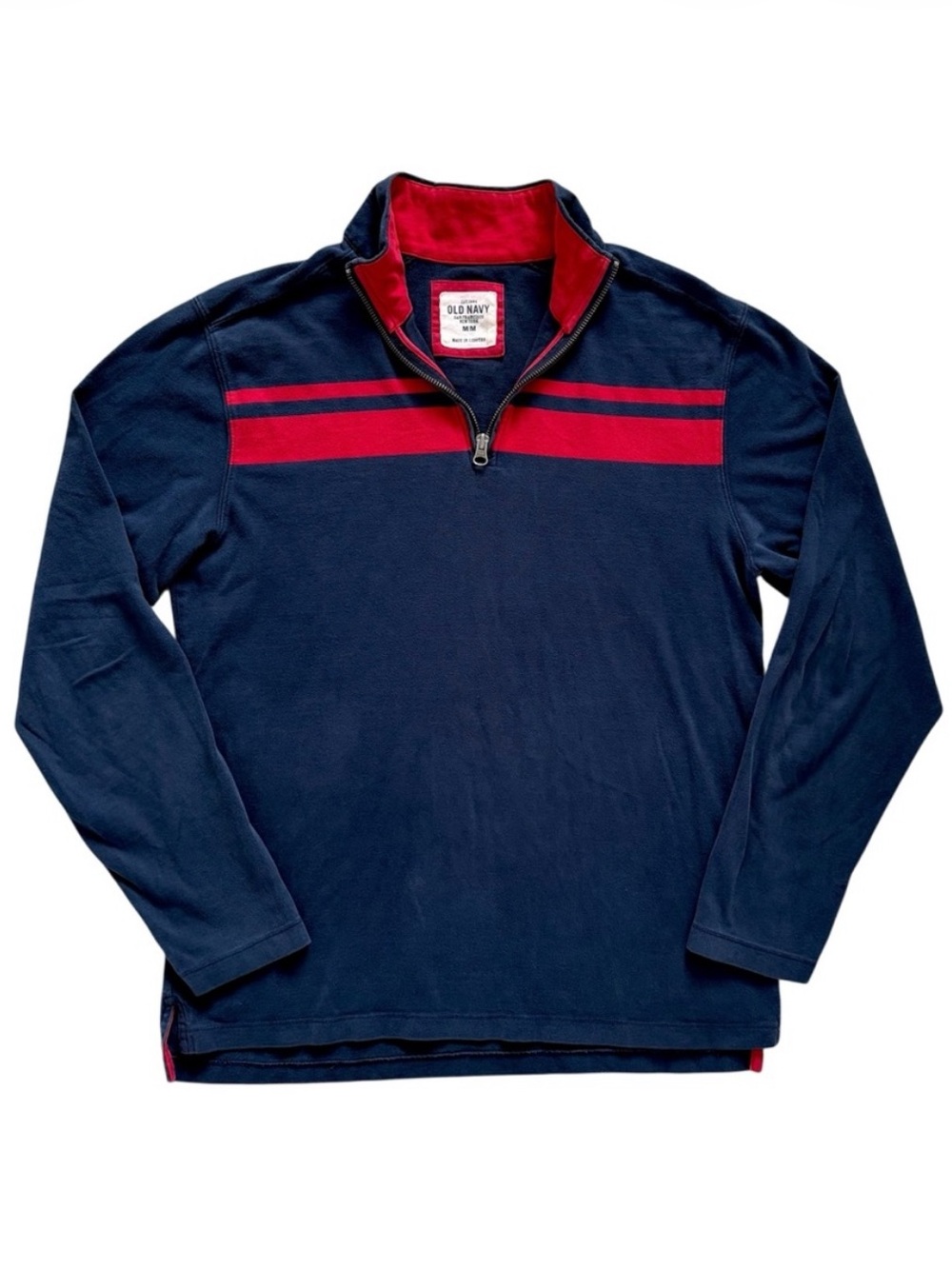 Y2K Old Navy Quarter Zip Colourblock Long Sleeve Shirt Blue Red